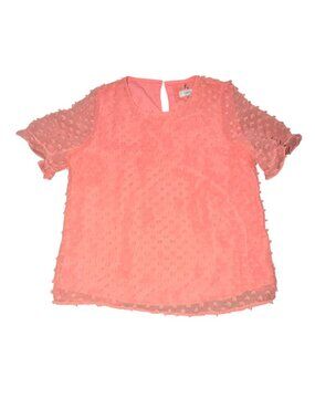 Cupio Swiss Dot Blouse-Layered, Short Sleeve-Coral-M-NWT
